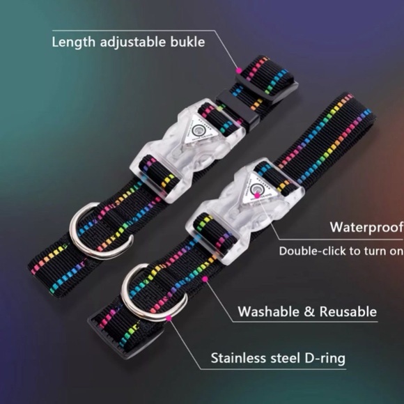 LED Dog Collar Night Safety Light Up Sunset Love Xtra Batteries Included Med NWT - Picture 4 of 16